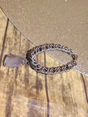 Silver-Tone Chain Bracelet with Pink Rose Quartz Pendant